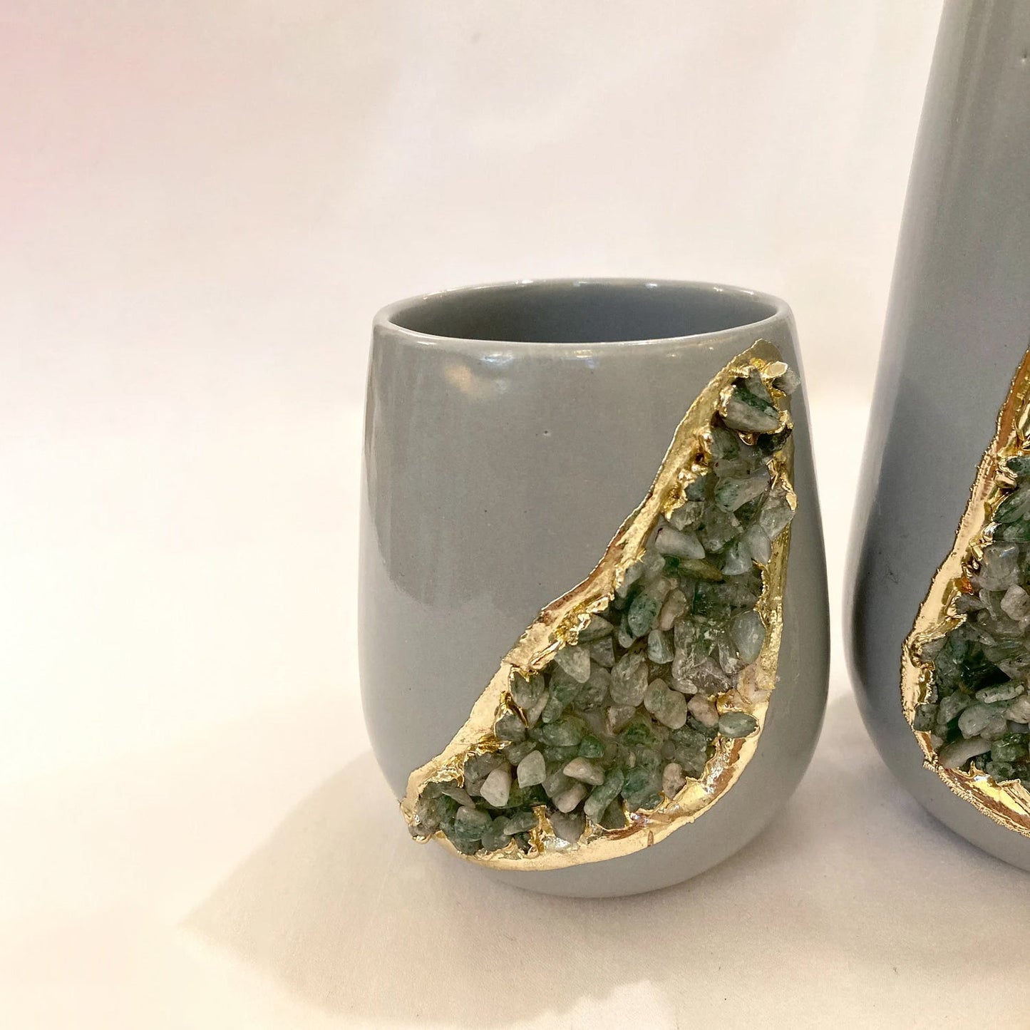 Grey and Gold Ceramic Vase/Planter/Pot/Wine Goblet/Mug with Light