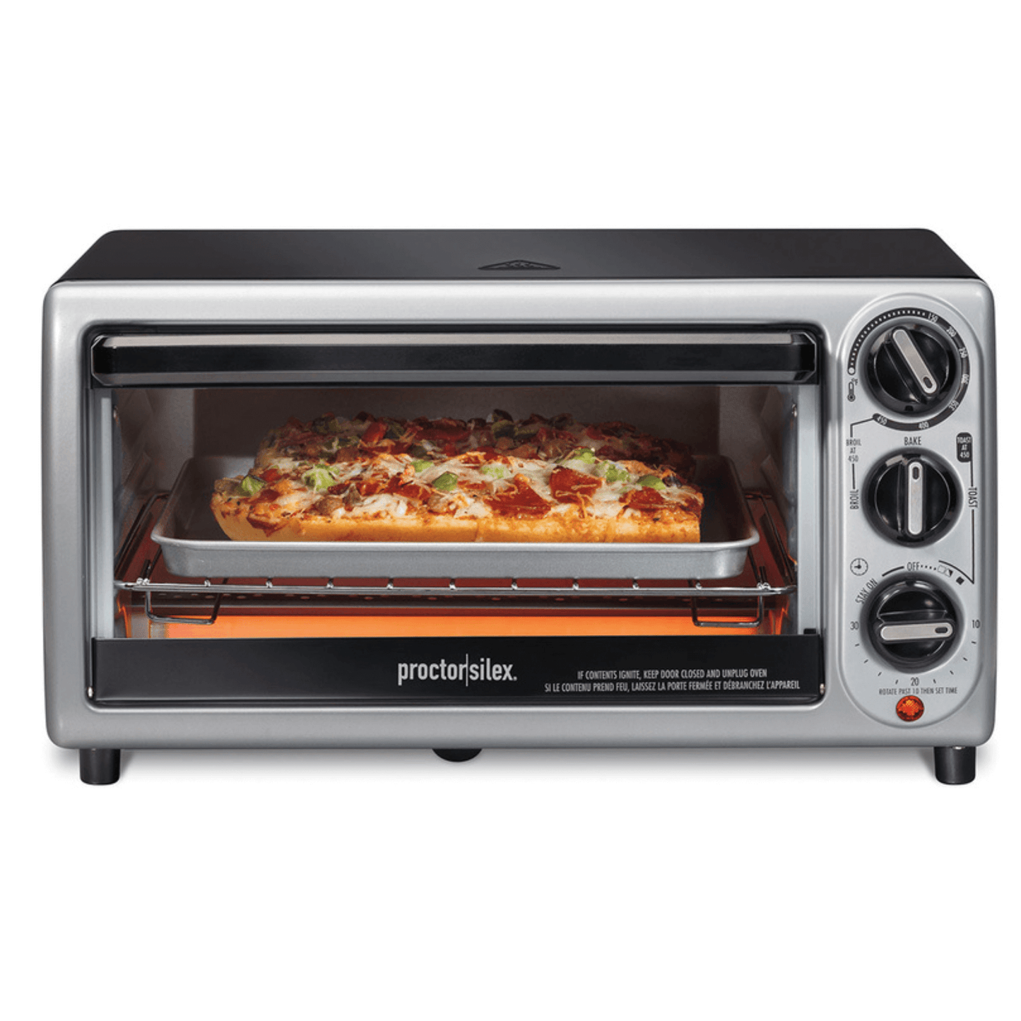 Proctor Silex 4-Slice 3-Knob Countertop Toaster Oven Broiler with Bake