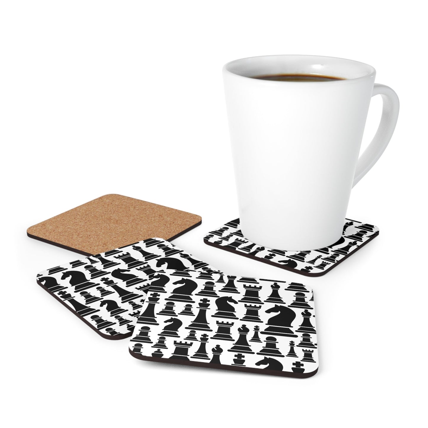 Coaster Set of 4 for Drinks Black and White Chess Print