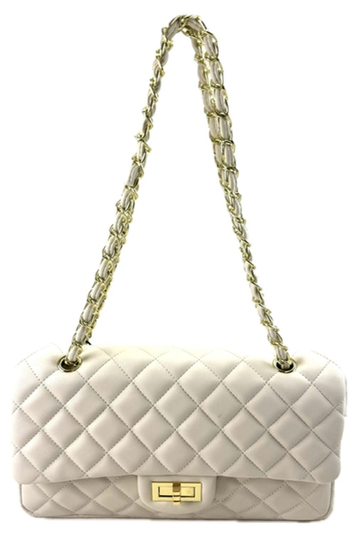 QUILTED FAUX LEATHER HAND BAG