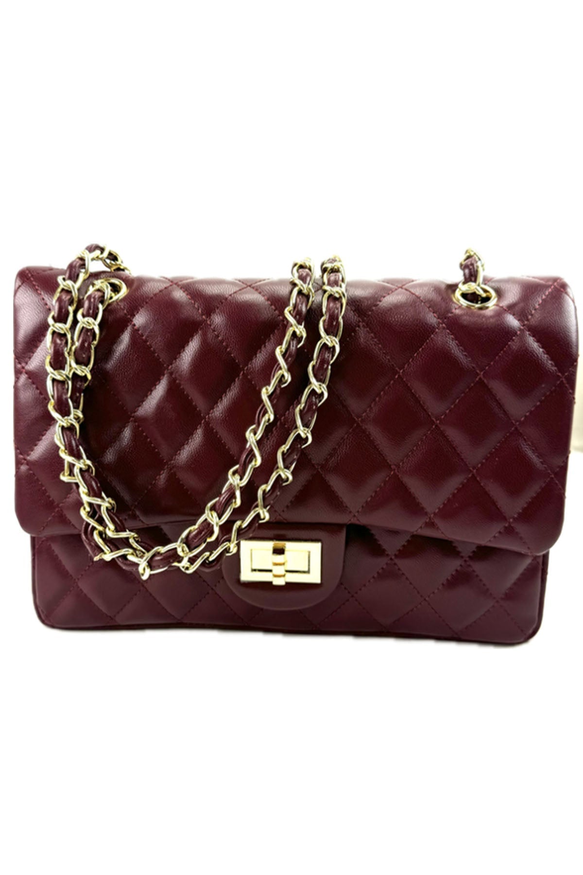 QUILTED FAUX LEATHER HAND BAG