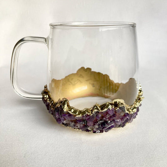 Set of 2 |Crystal Glass Coffee/Tea/Juice Mugs with Gold Plated Purple