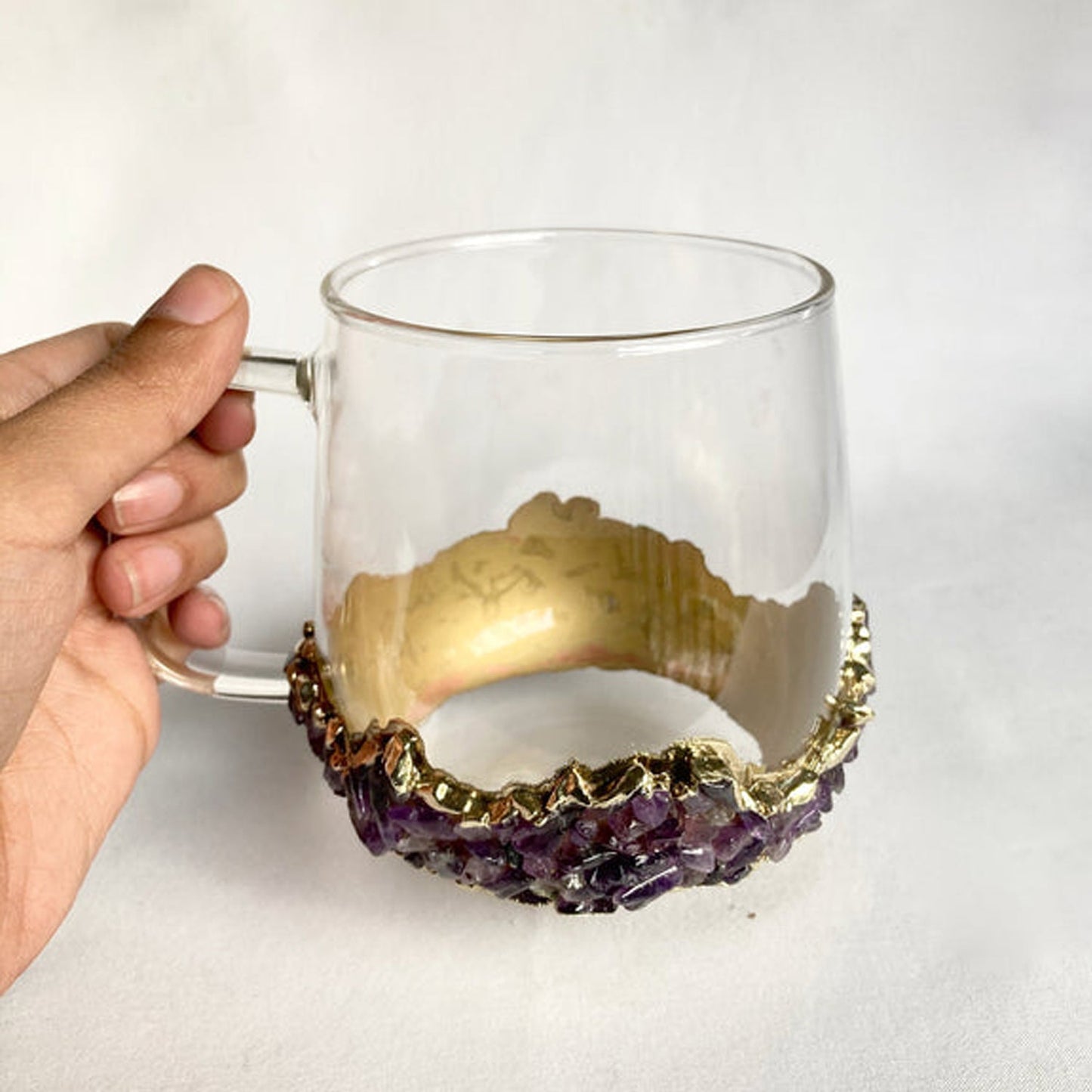 Set of 2 |Crystal Glass Coffee/Tea/Juice Mugs with Gold Plated Purple