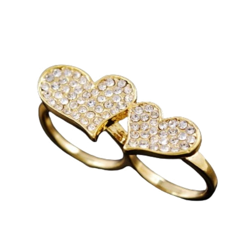 Studded Heart Two Finger Rings