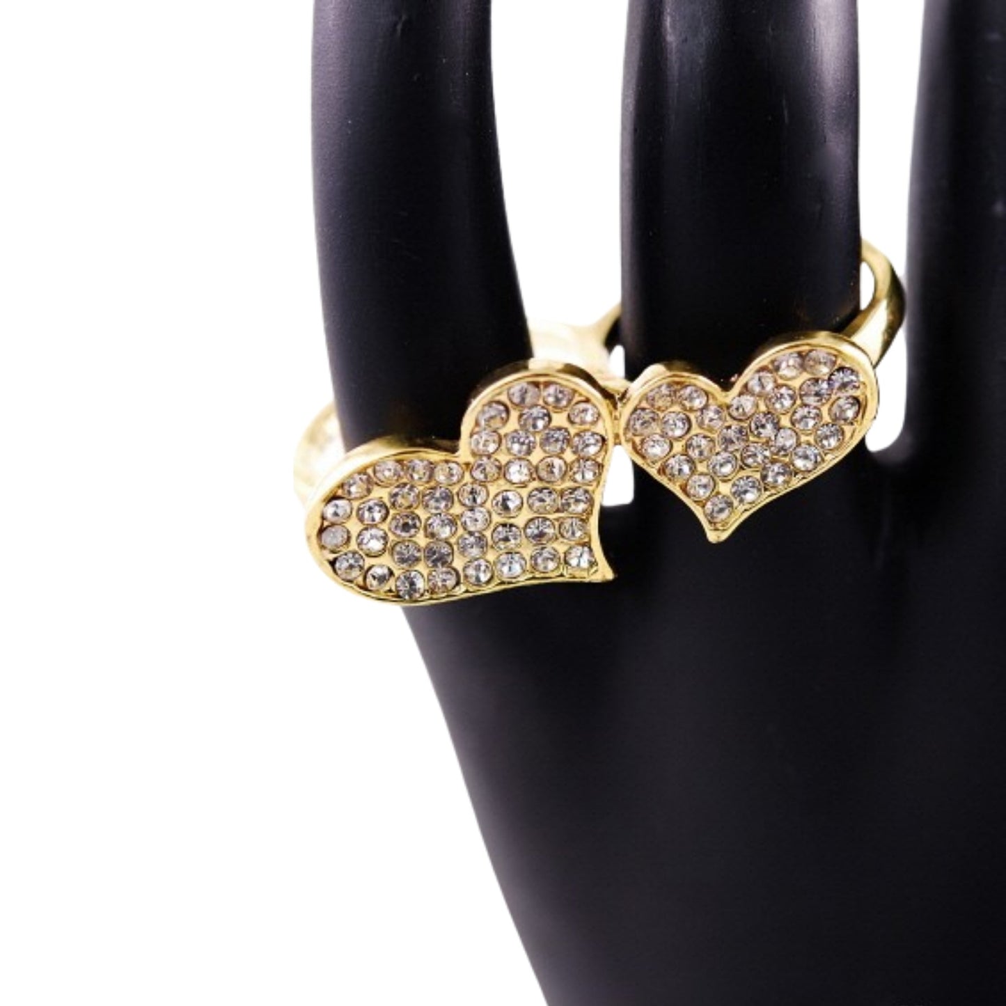 Studded Heart Two Finger Rings