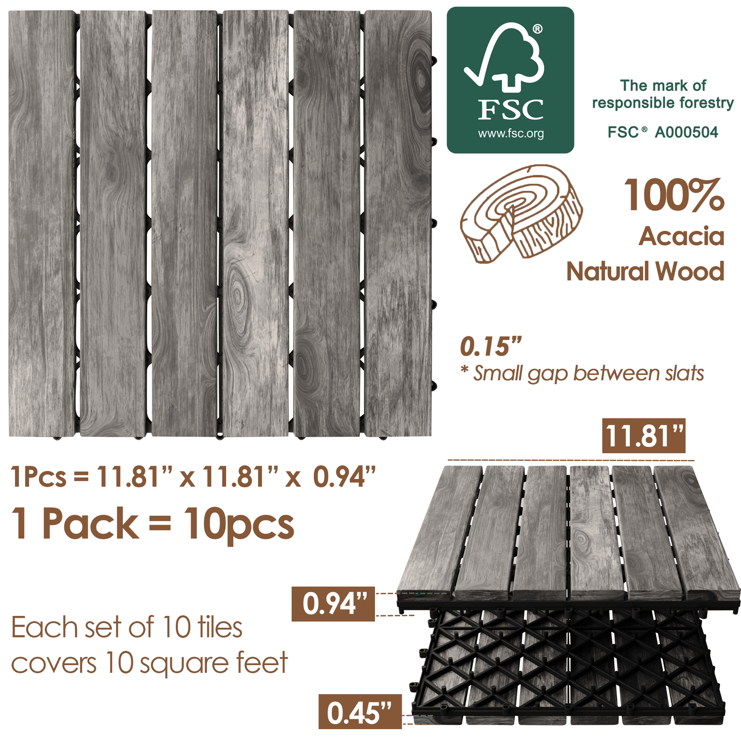 Hardwood Interlocking Patio Deck Tiles - Easy to Install