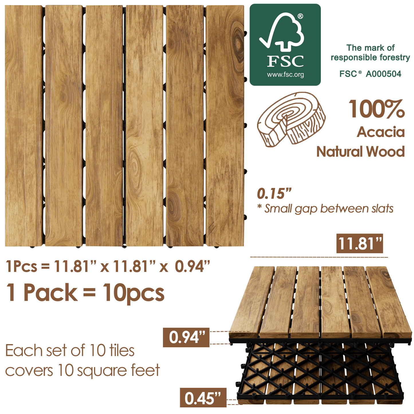 Hardwood Interlocking Patio Deck Tiles - Easy to Install