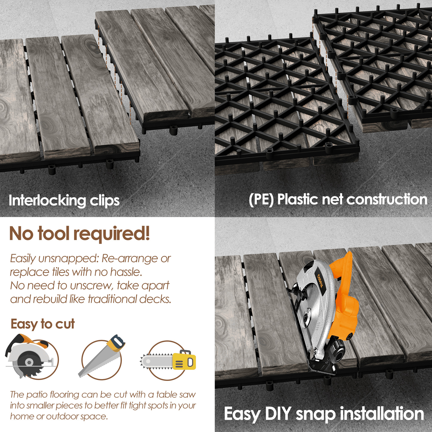 Hardwood Interlocking Patio Deck Tiles - Easy to Install