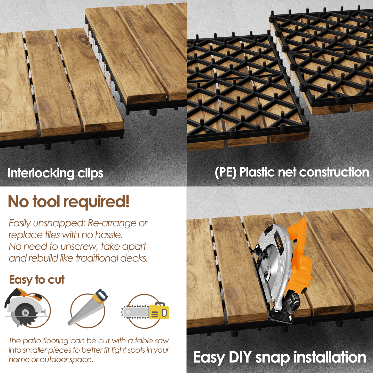 Hardwood Interlocking Patio Deck Tiles - Easy to Install