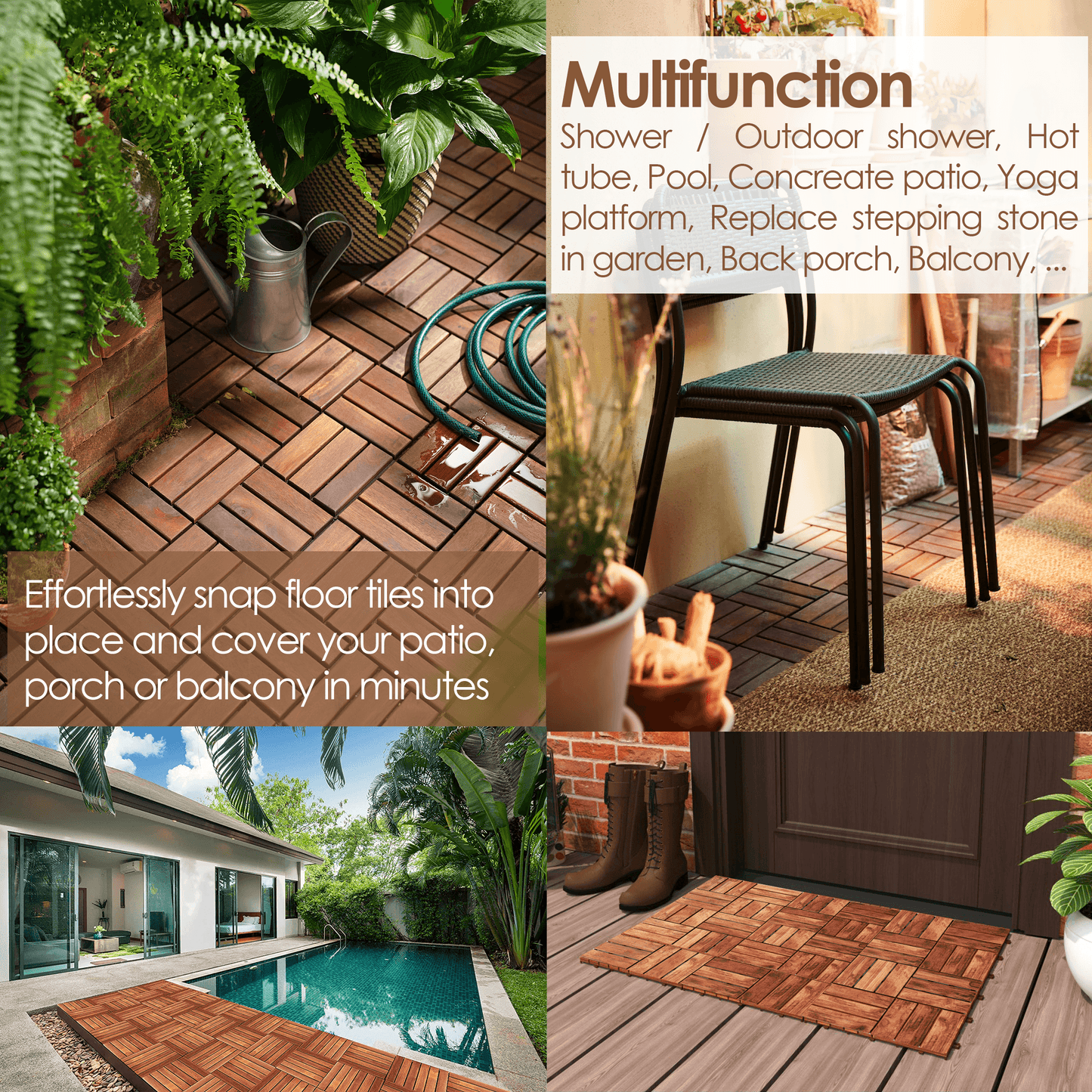 Hardwood Interlocking Patio Deck Tiles - Easy to Install