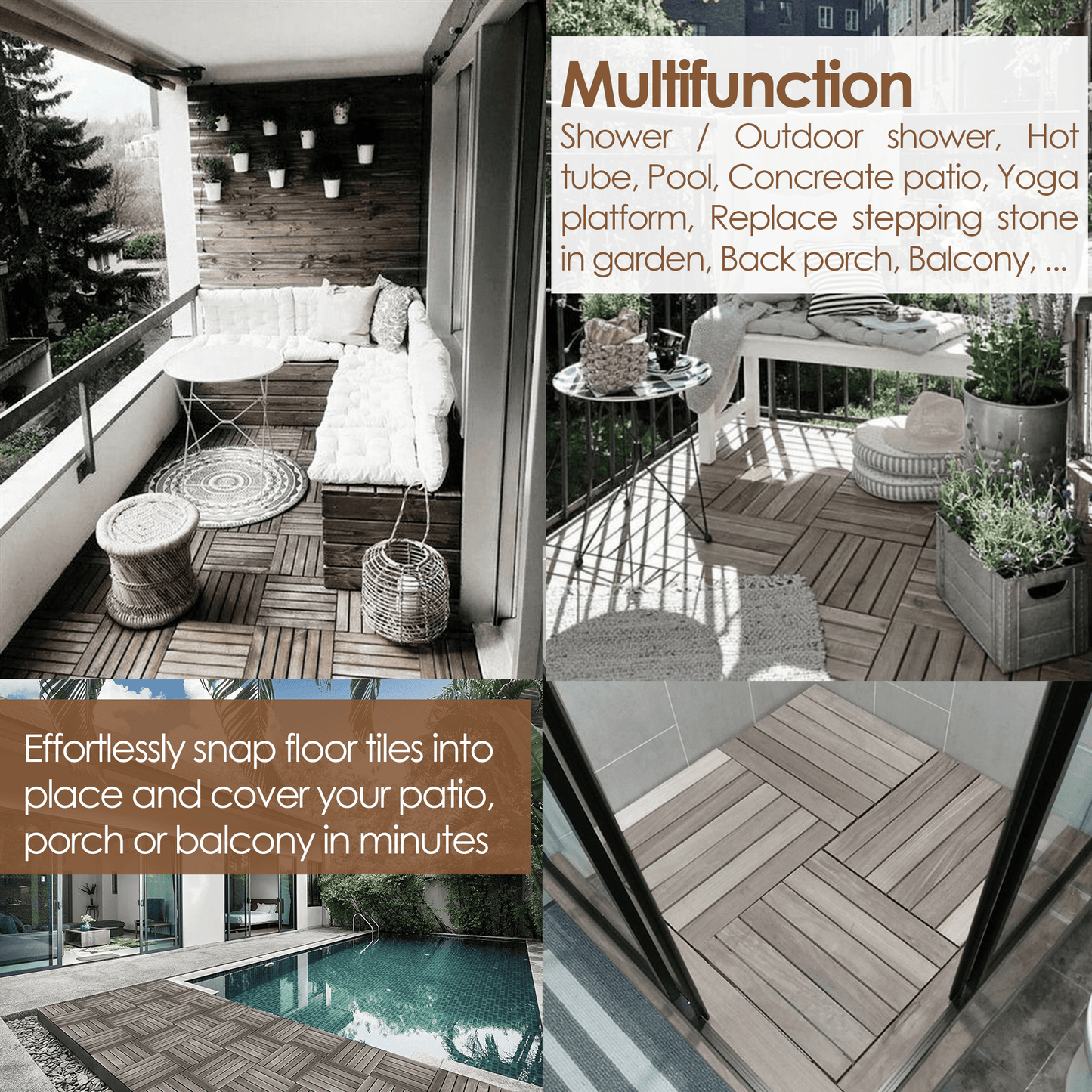 Hardwood Interlocking Patio Deck Tiles - Easy to Install