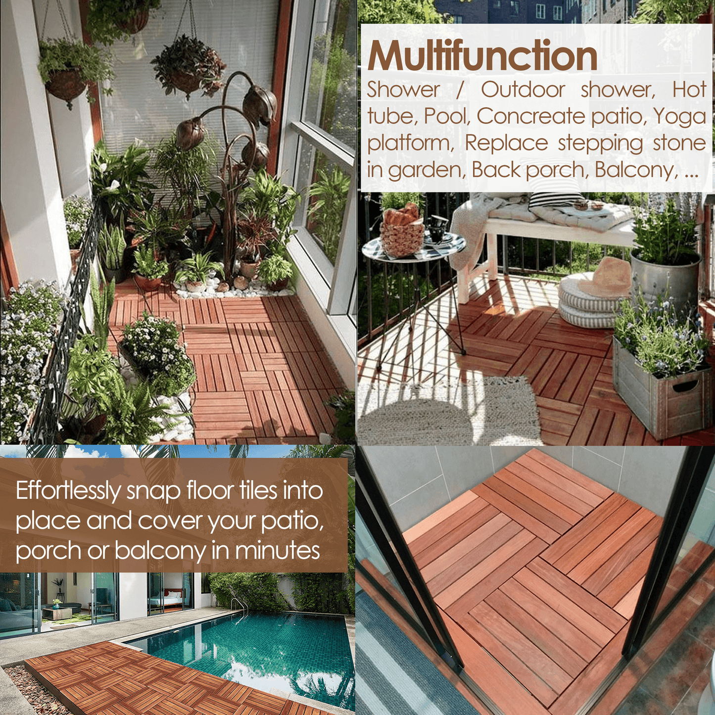 Hardwood Interlocking Patio Deck Tiles - Easy to Install