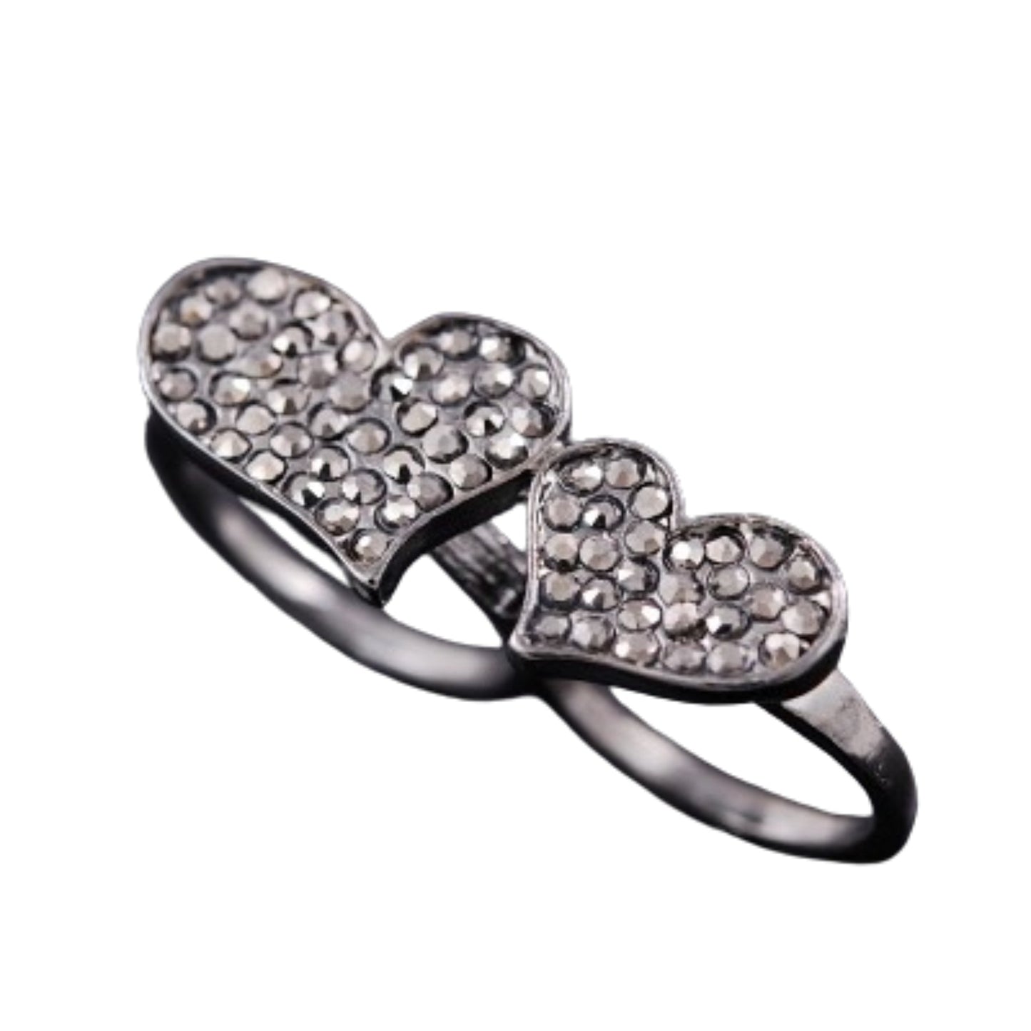 Studded Heart Two Finger Rings