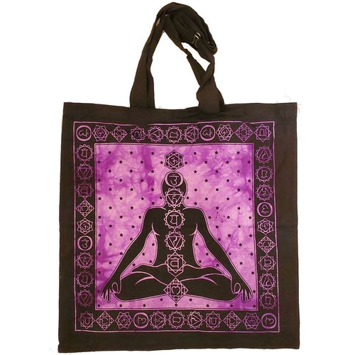 Seven Chakras Avatar Meditation Tie Dye Market Tote Bag Canvas Graphic