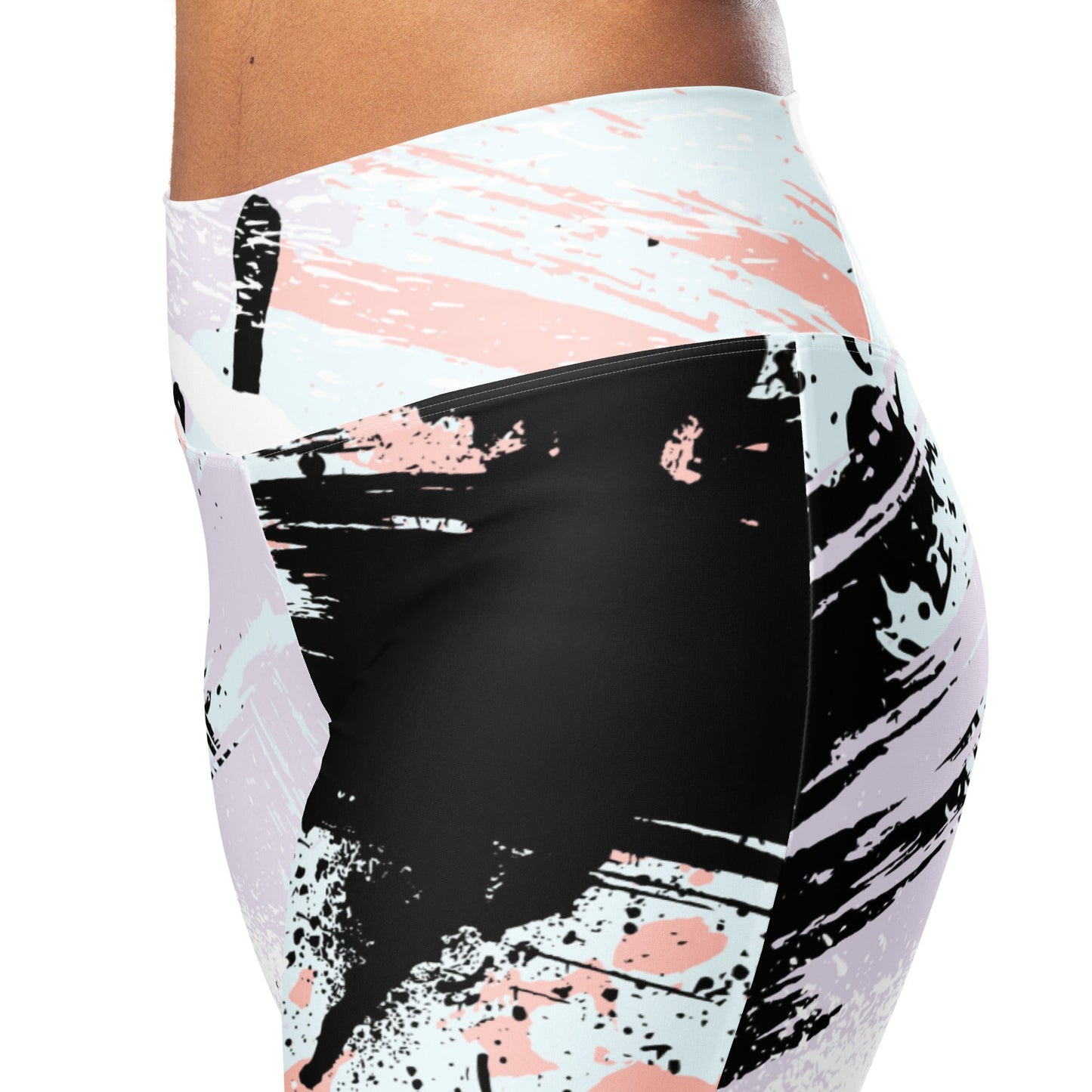 Womens Flare Leggings, Pink Black Abstract Print