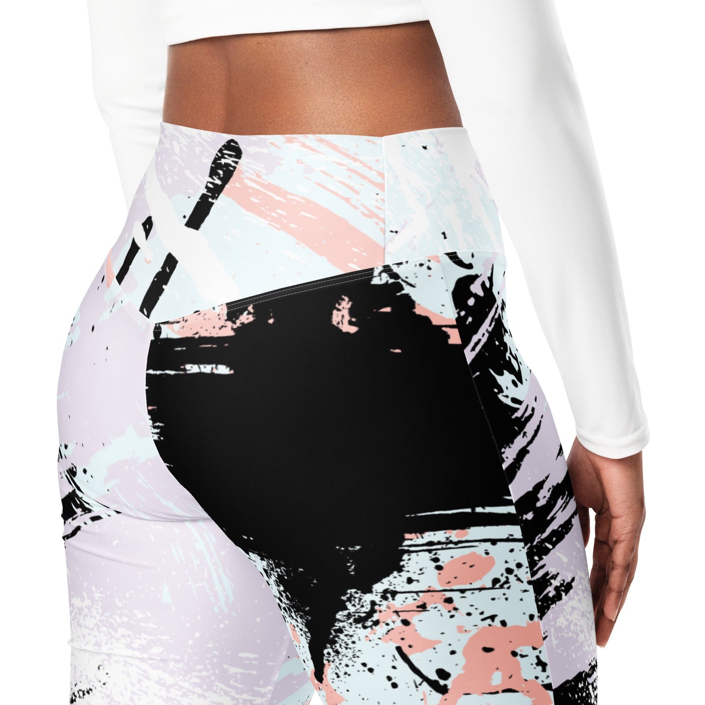 Womens Flare Leggings, Pink Black Abstract Print