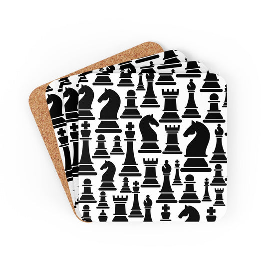 Coaster Set of 4 for Drinks Black and White Chess Print