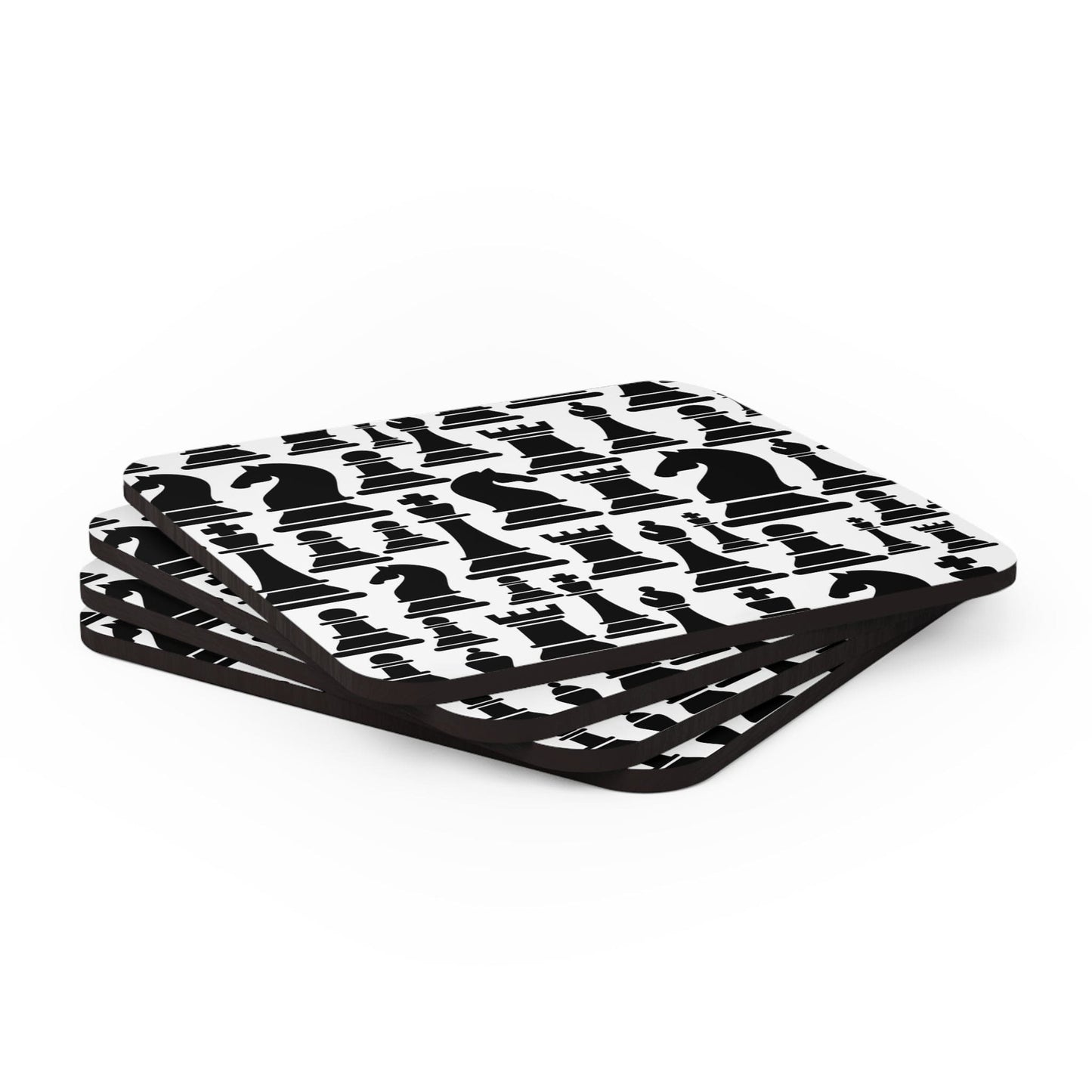 Coaster Set of 4 for Drinks Black and White Chess Print