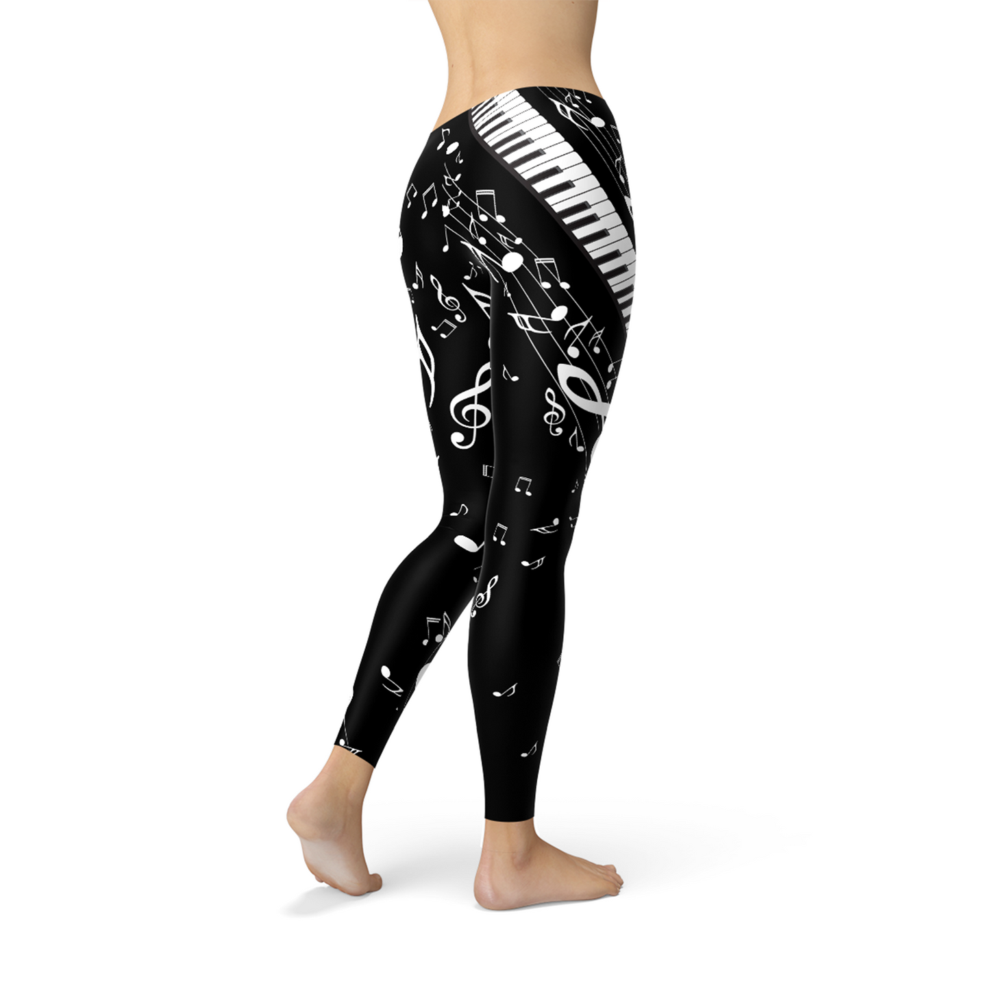 Womens Piano Notes Black Leggings