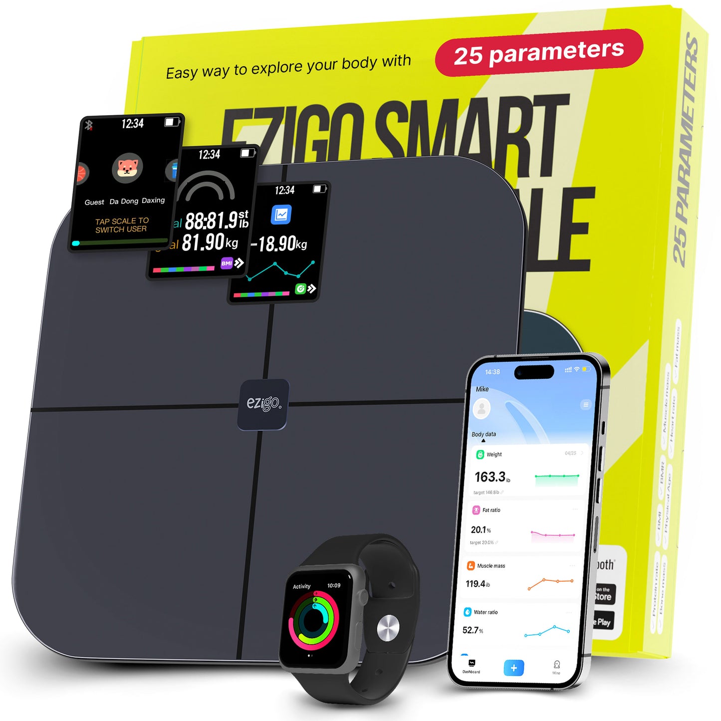 Ezigo 25 Metrics Digital Bathroom Smart Scale with BMI, Body Fat