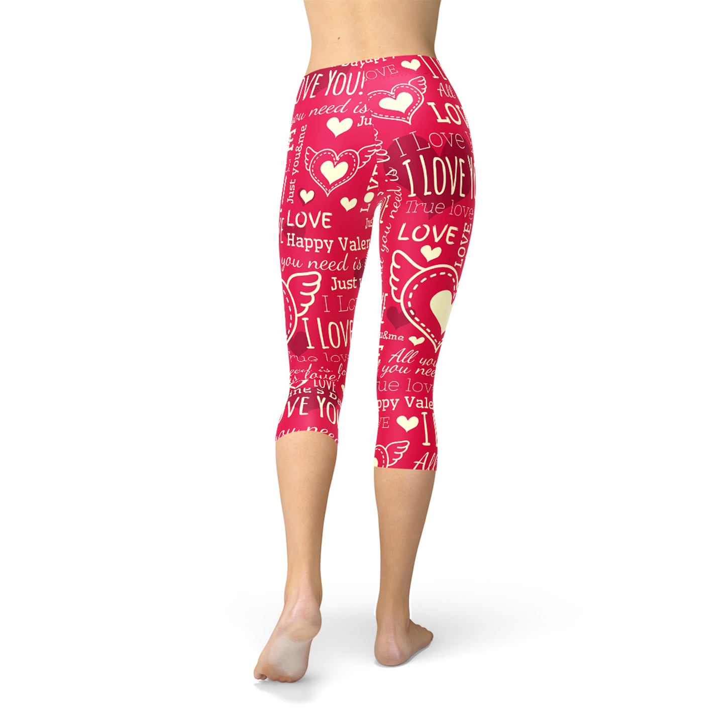 Love Hearts Red Capri Leggings