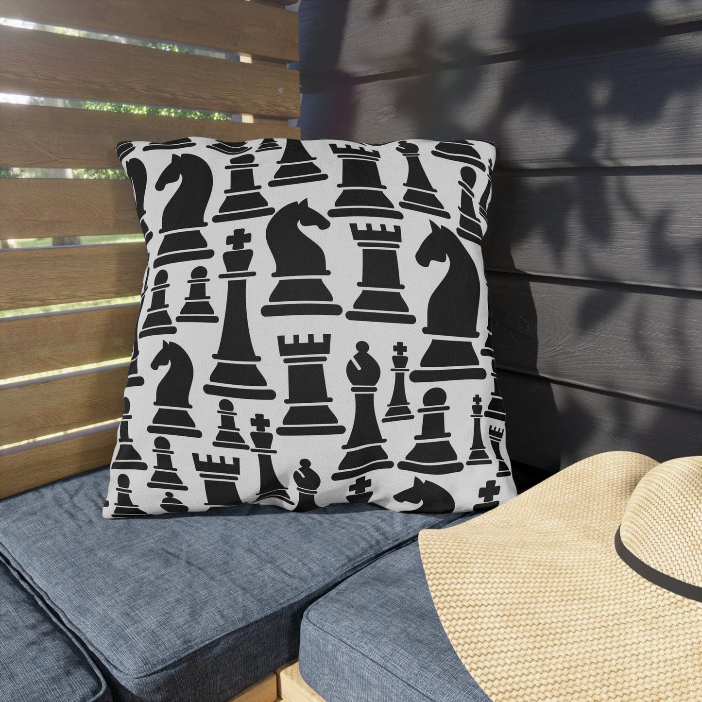 Decorative Indoor/outdoor Pillow, Black and White Chess Pattern