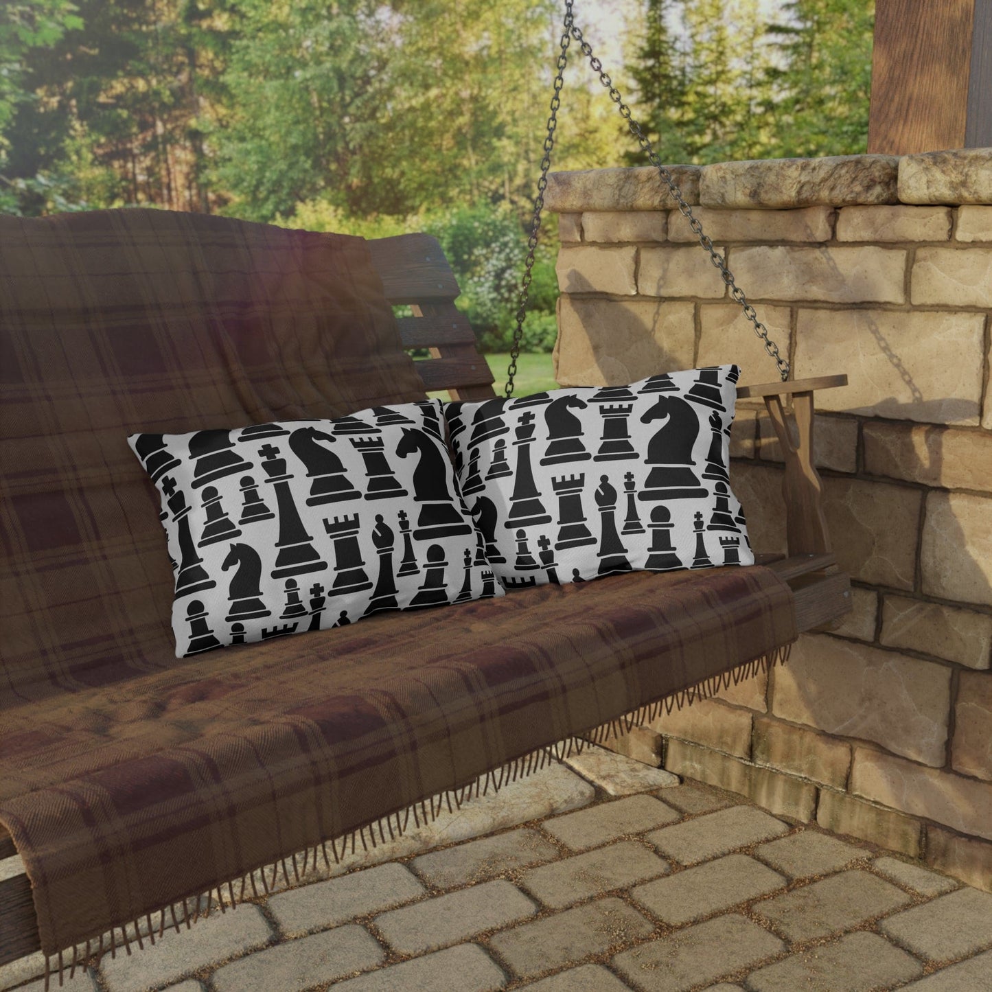 Decorative Indoor/outdoor Pillow, Black and White Chess Pattern