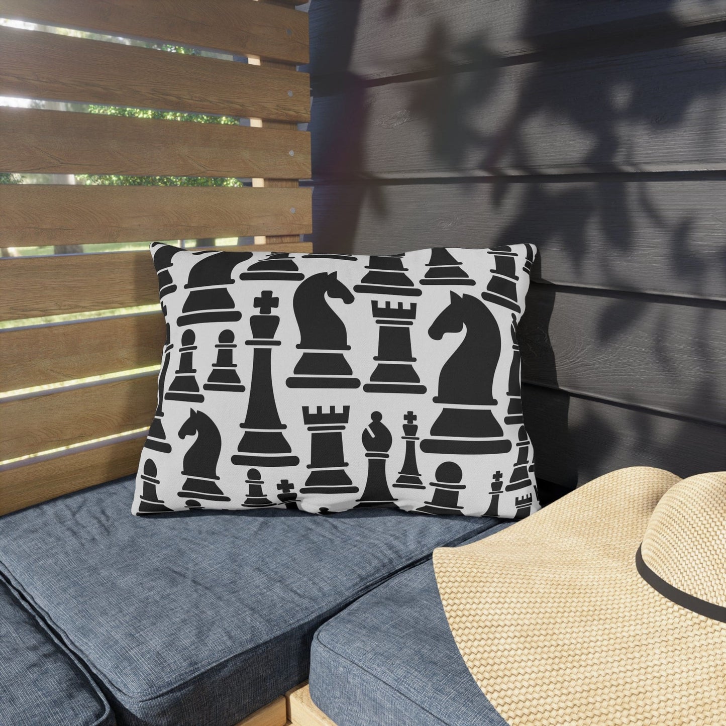 Decorative Indoor/outdoor Pillow, Black and White Chess Pattern