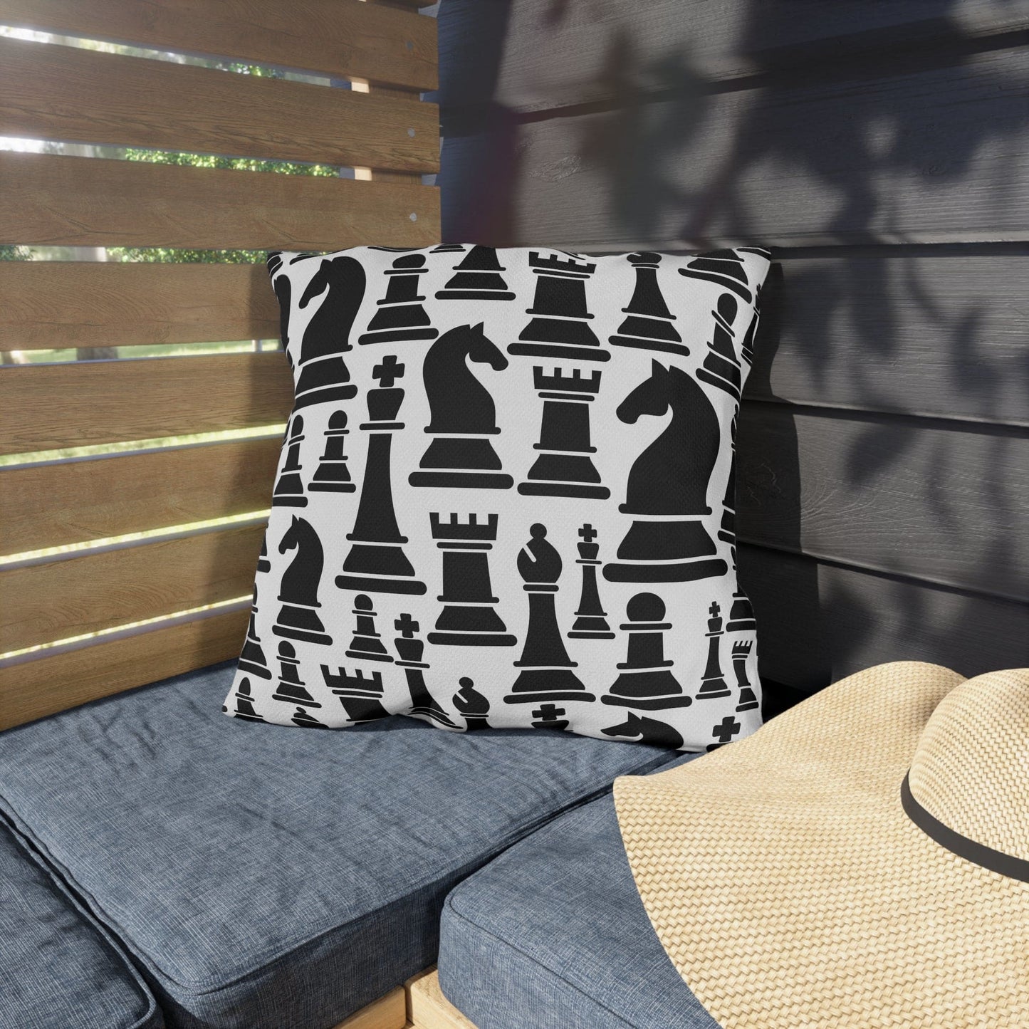 Decorative Indoor/outdoor Pillow, Black and White Chess Pattern