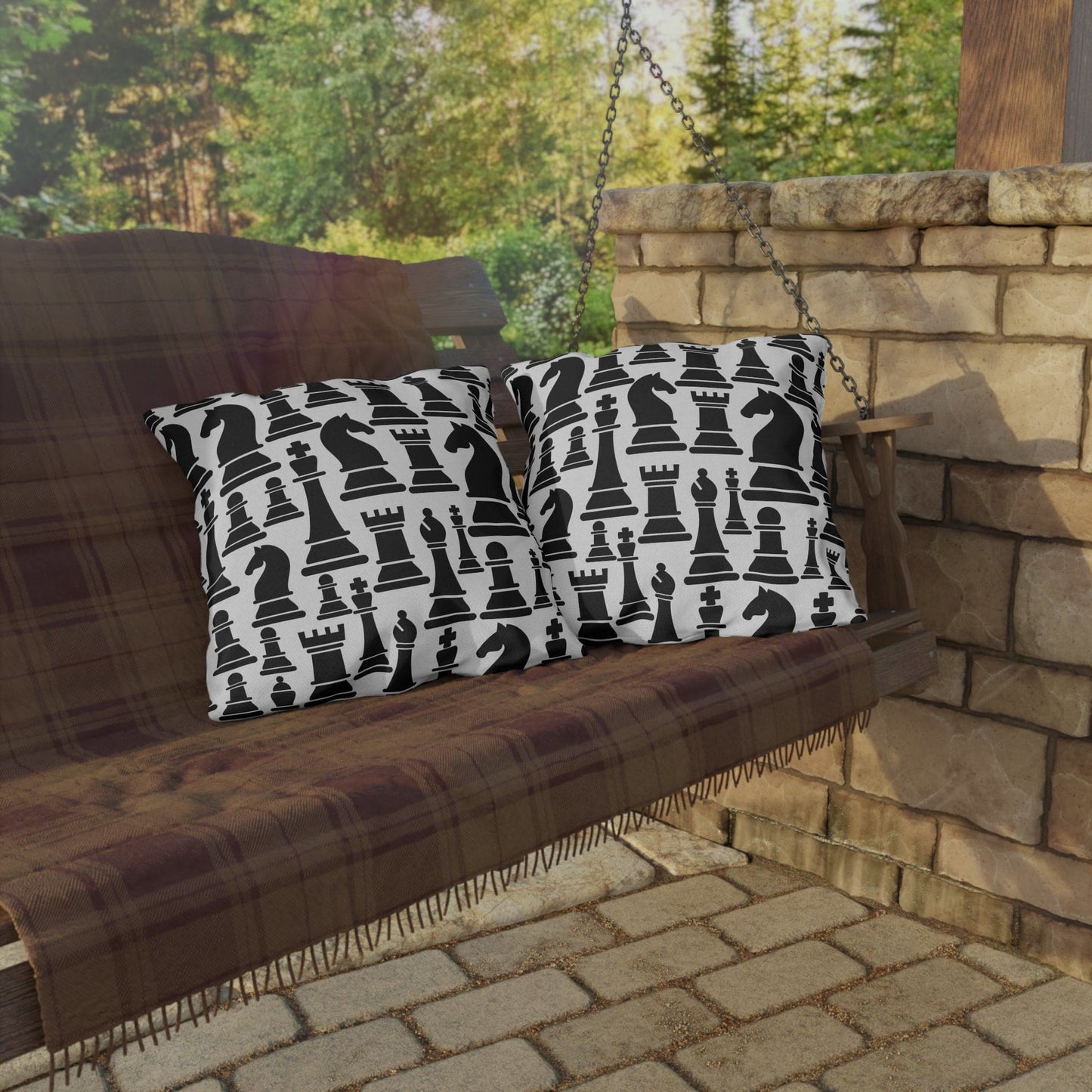 Decorative Indoor/outdoor Pillow, Black and White Chess Pattern