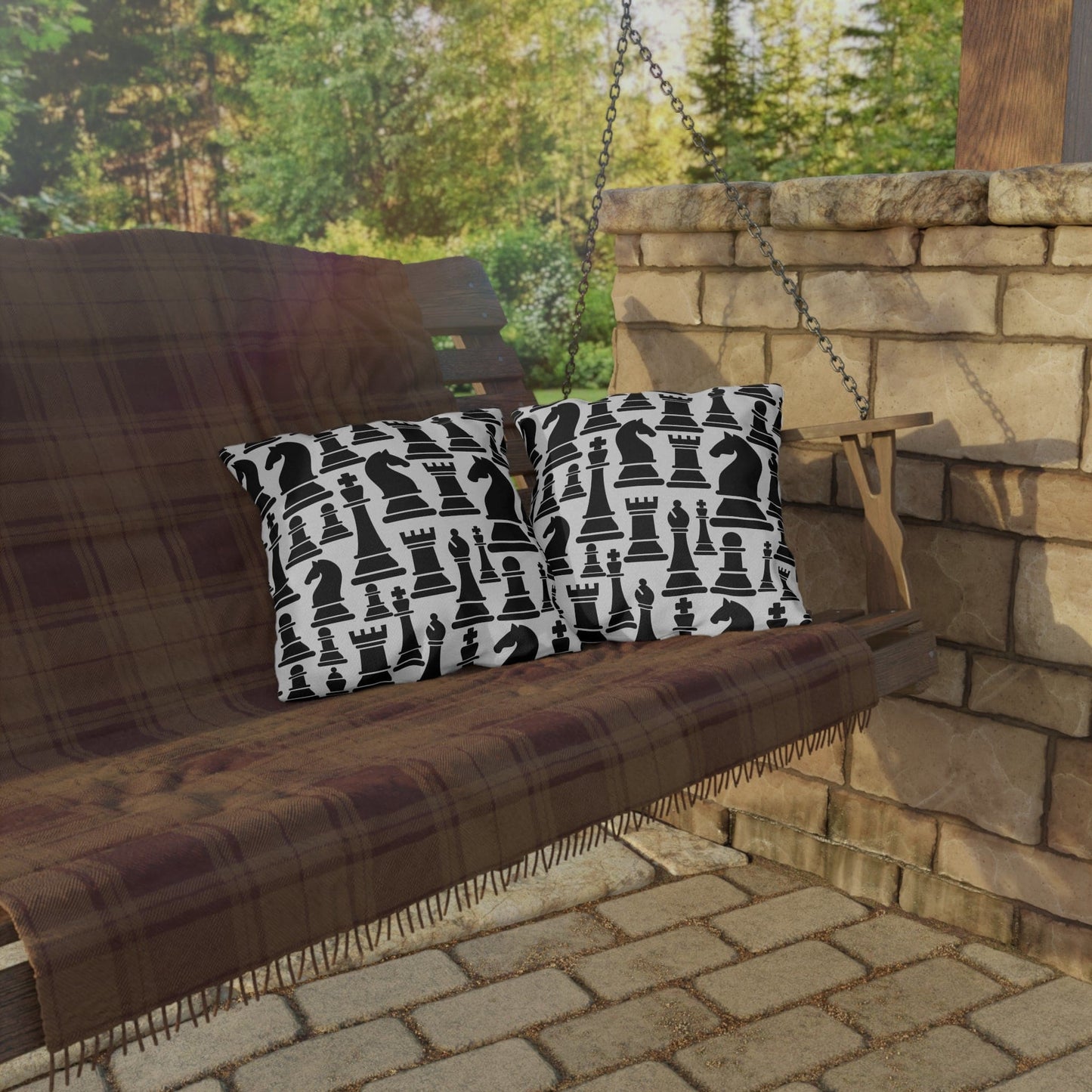 Decorative Indoor/outdoor Pillow, Black and White Chess Pattern