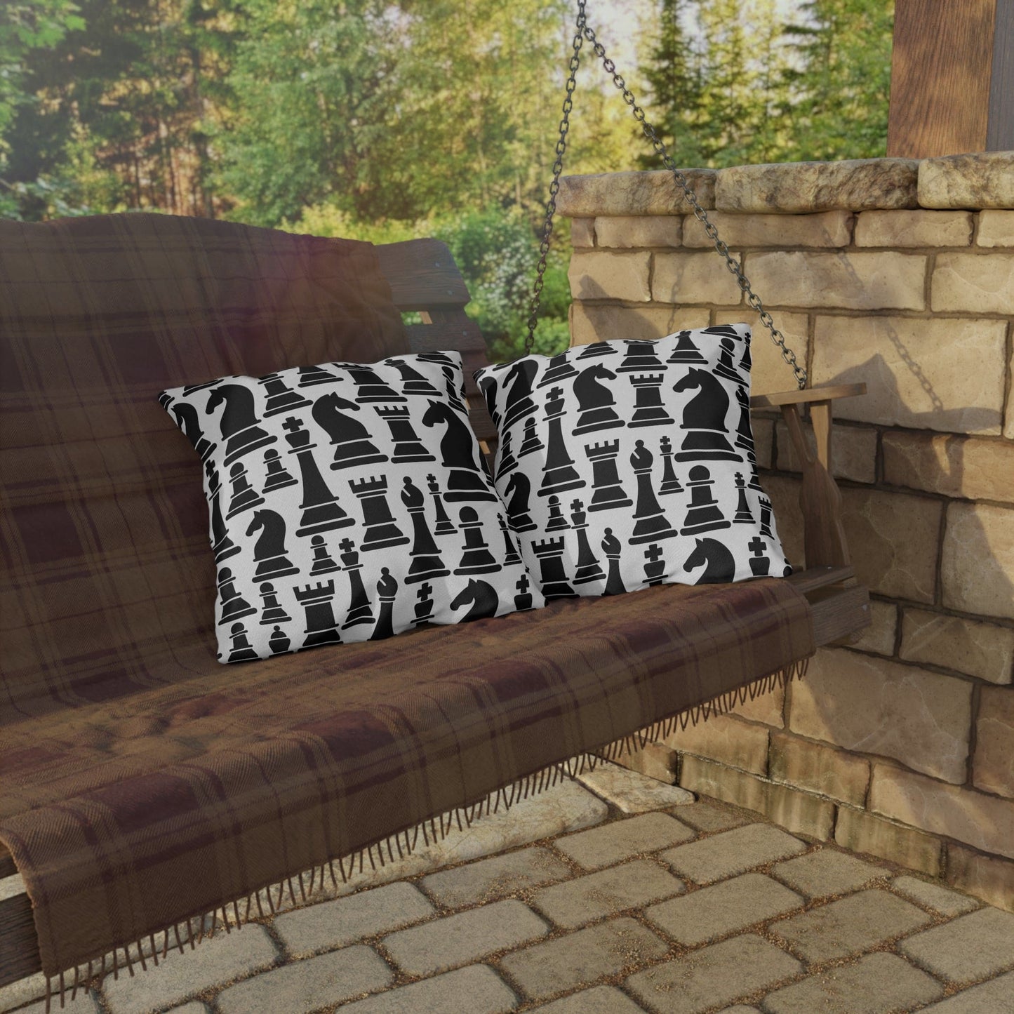 Decorative Indoor/outdoor Pillow, Black and White Chess Pattern