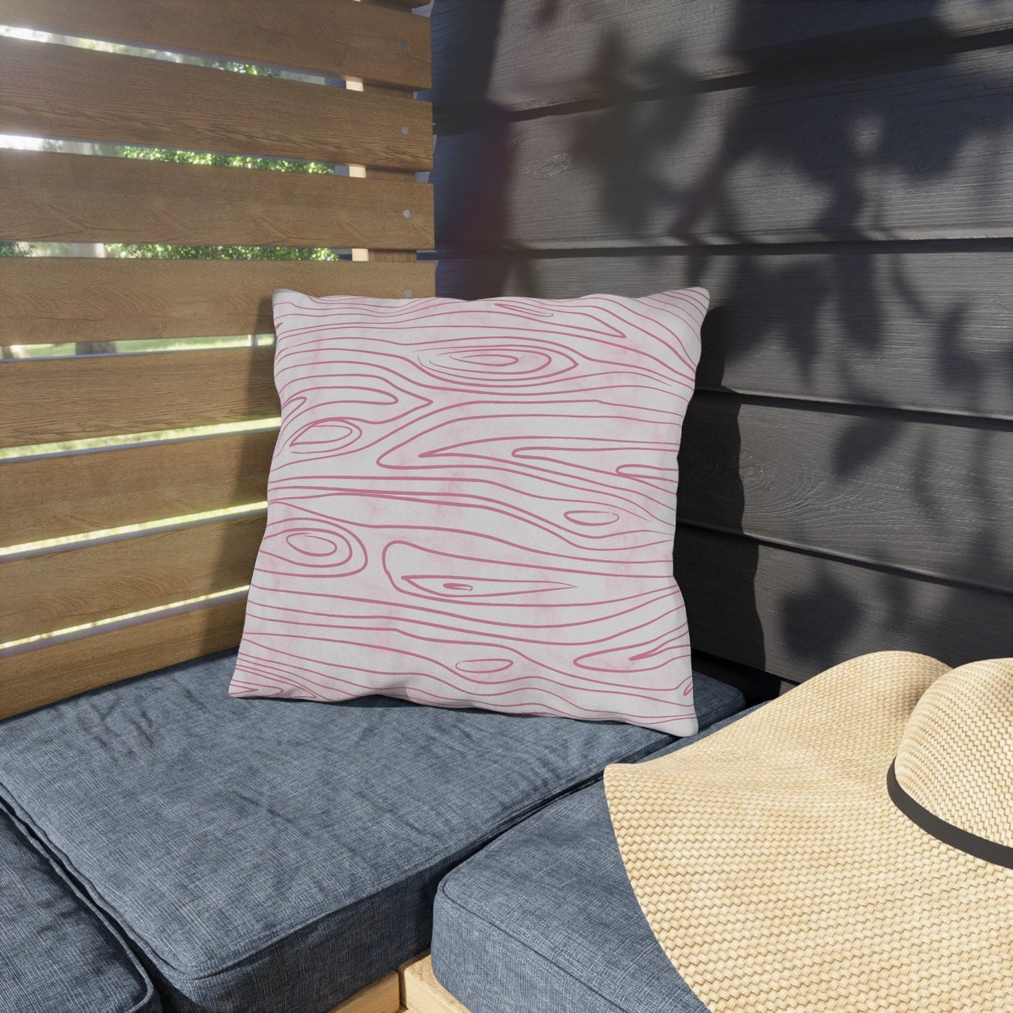 Decorative Indoor/outdoor Pillow, Pink Line Art Sketch Pattern