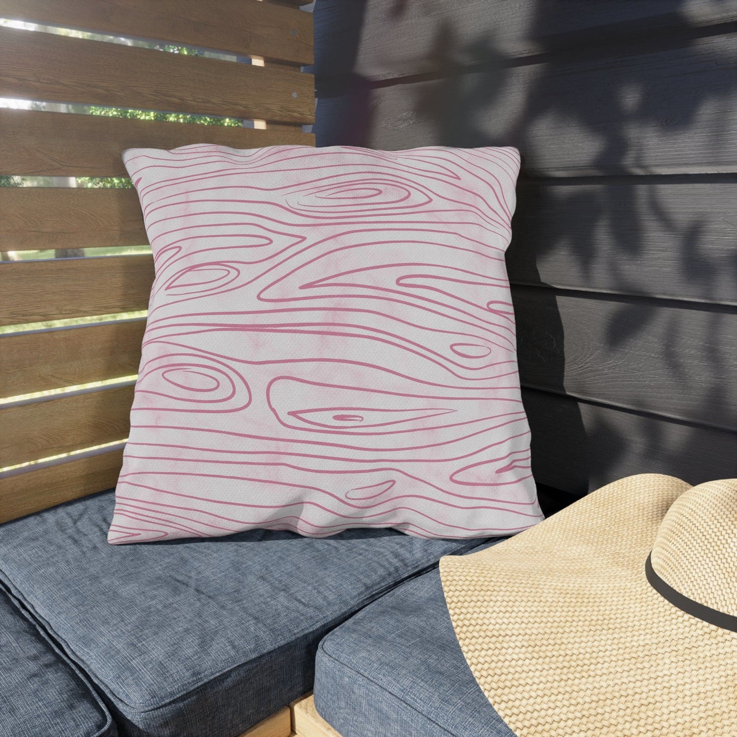 Decorative Indoor/outdoor Pillow, Pink Line Art Sketch Pattern