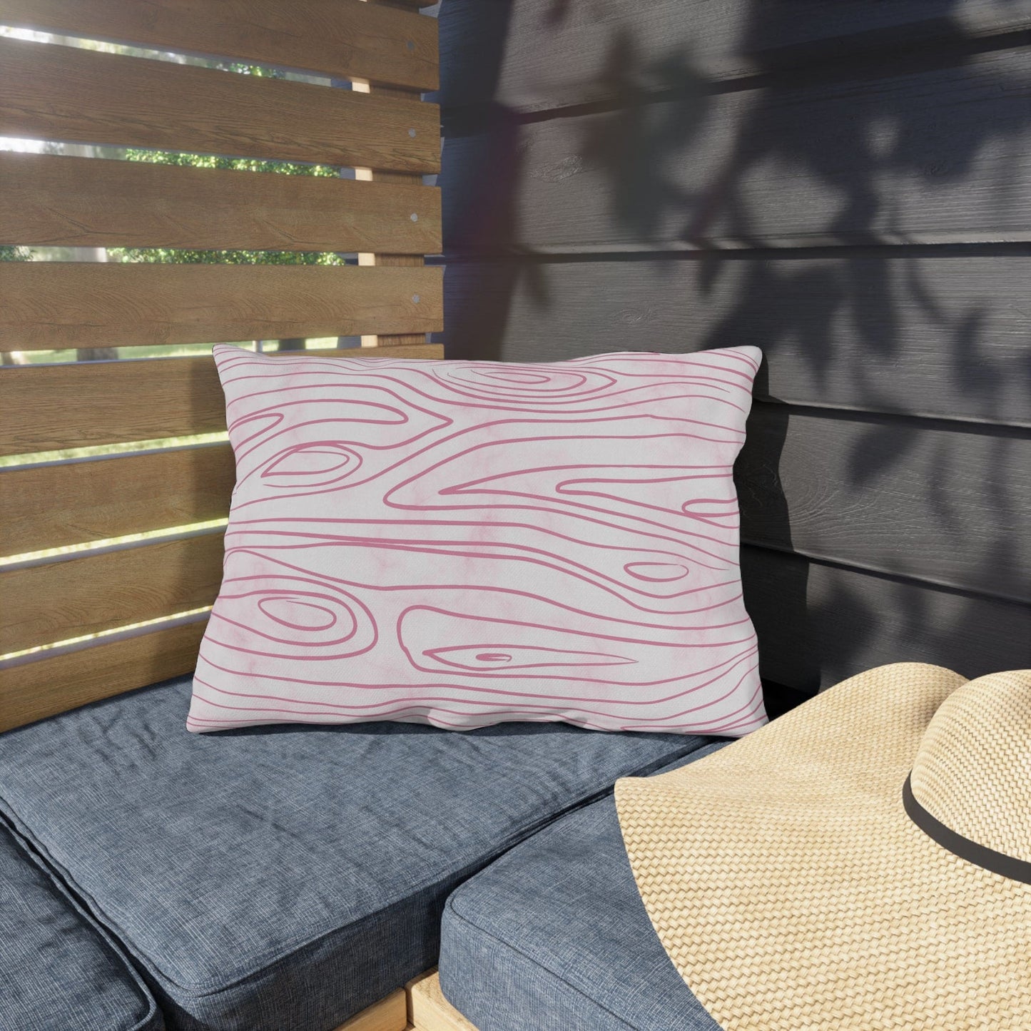 Decorative Indoor/outdoor Pillow, Pink Line Art Sketch Pattern