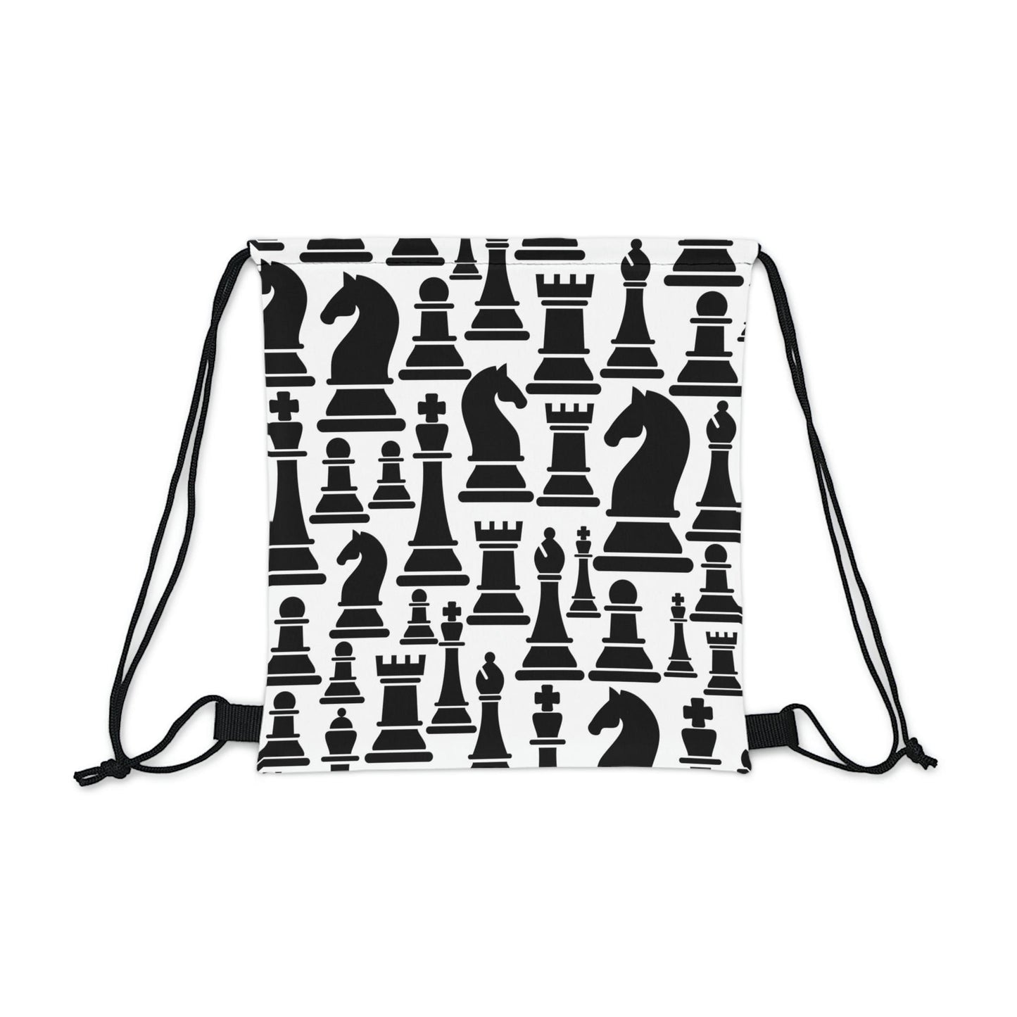 Drawstring Bag, Black and White Chess Print