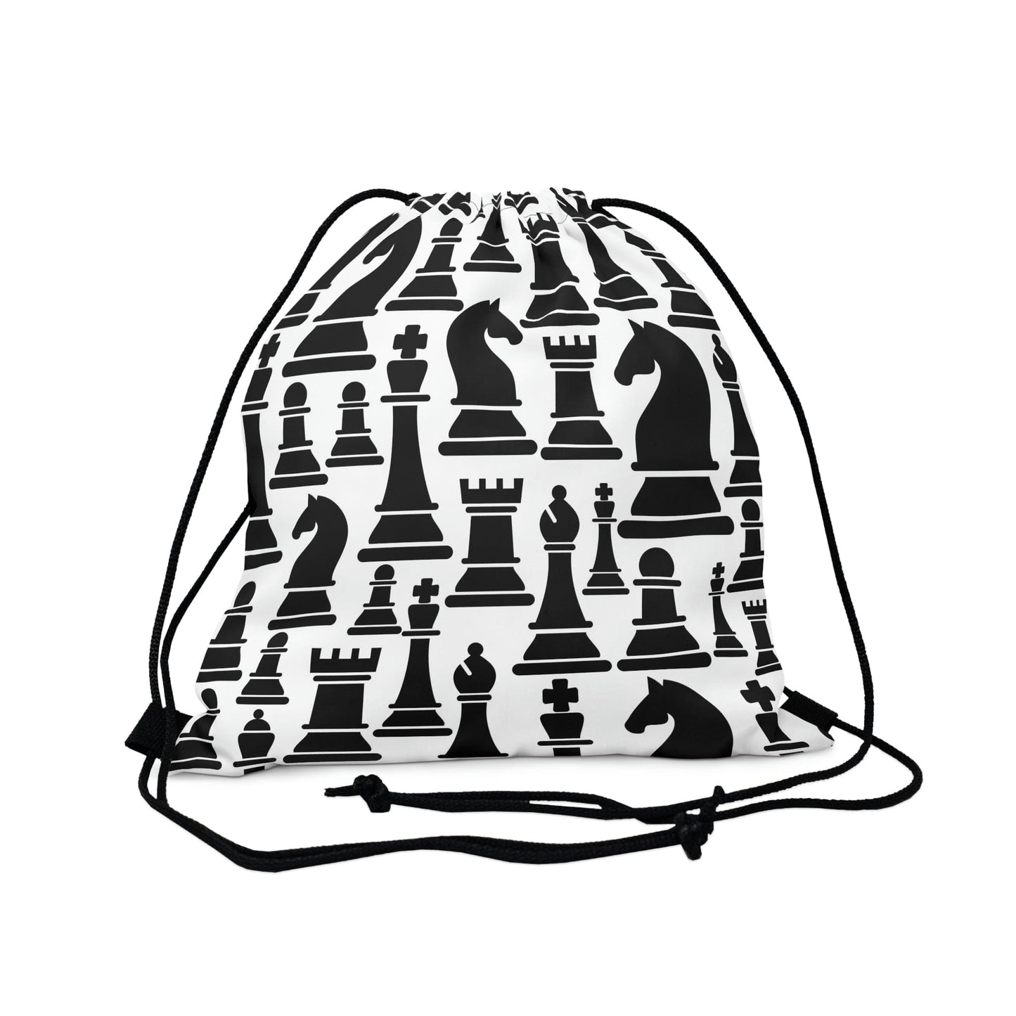 Drawstring Bag, Black and White Chess Print