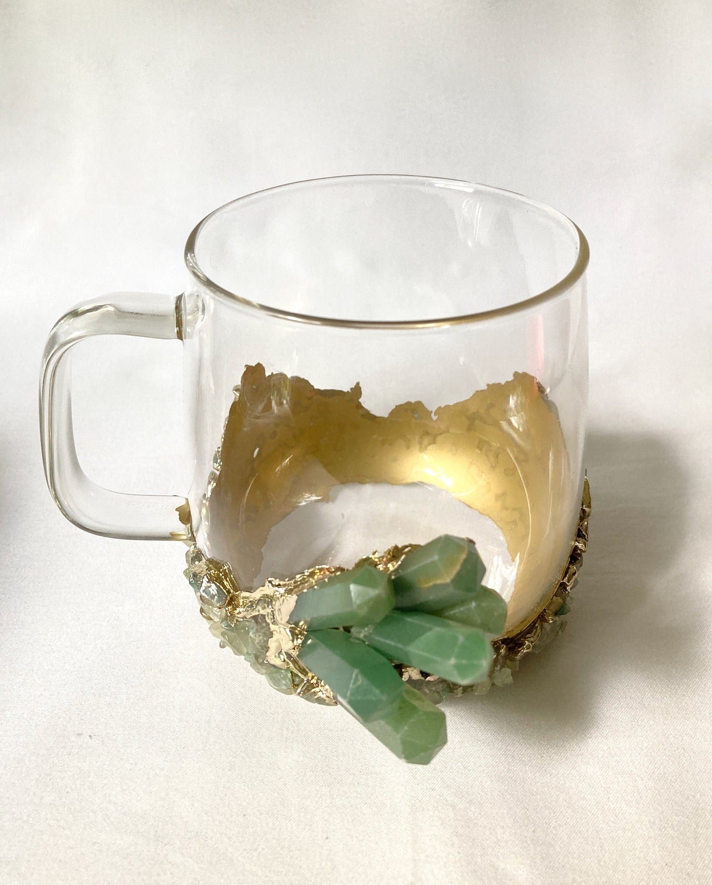 Set of 2 |Crystal Glass Coffee/Tea/Juice Mugs with Gold Plated Green