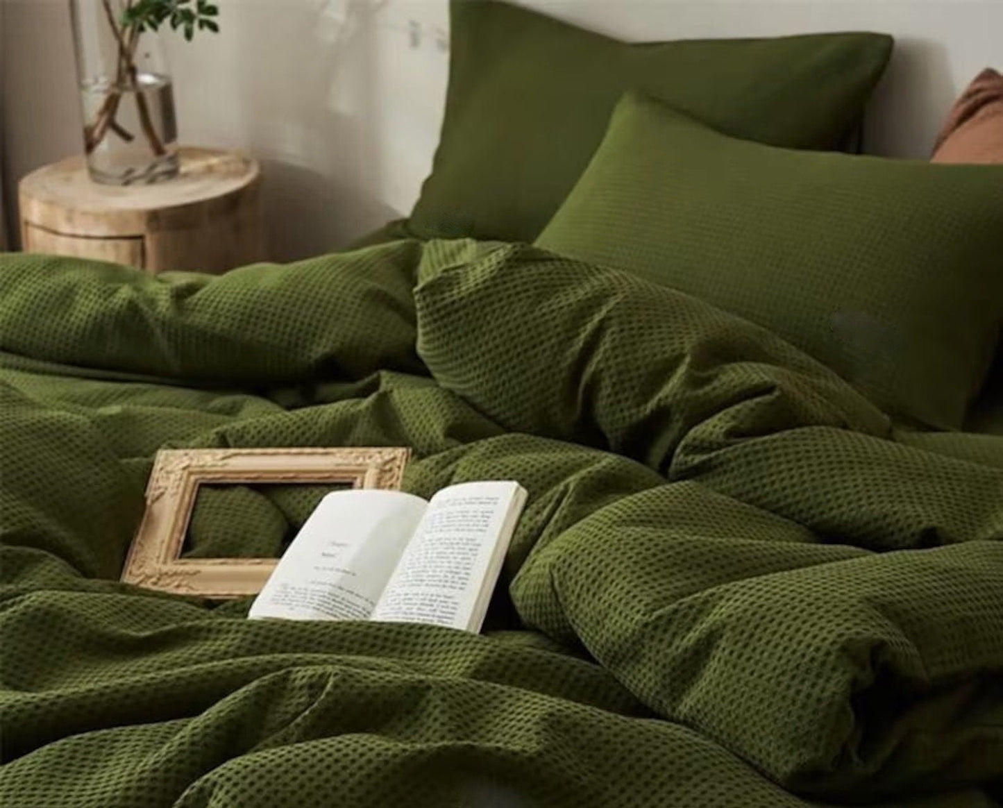 Moss Green - Waffle Weave | Pure Cotton, Pure Linen or Linen Cotton