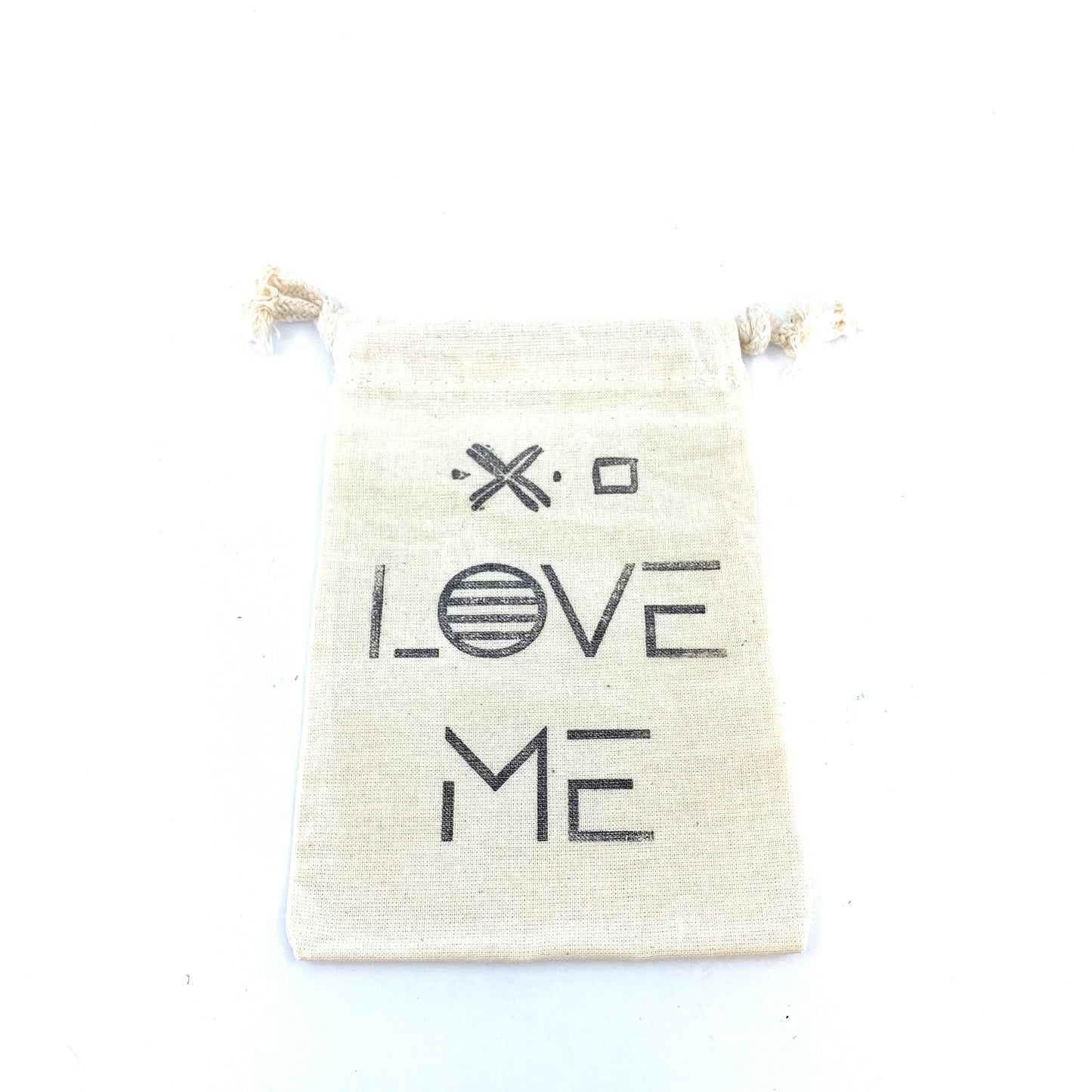 Hand Stamped, Love Me, Cotton Drawstring Pouches 4" x 6"