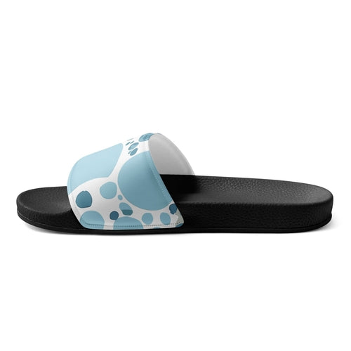 Mens Slide Sandals, Blue and White Circular Spotted Illustration