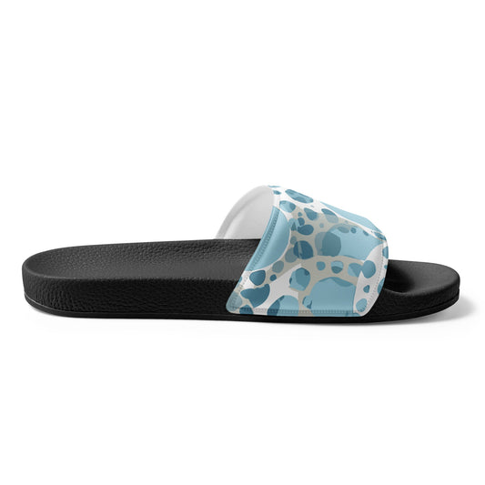 Mens Slide Sandals, Blue and White Circular Spotted Illustration